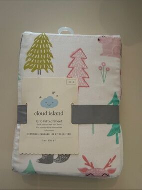 cloud island Pink & Green Woodland Crib Sheet